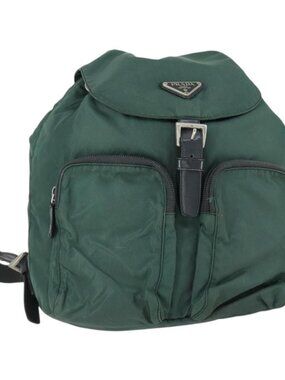 PRADA Backpack Nylon Green Silver Auth 166306